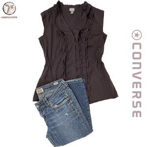 (40% OFF) Converse Purple Sleeveless Ruffle Button Blouse
